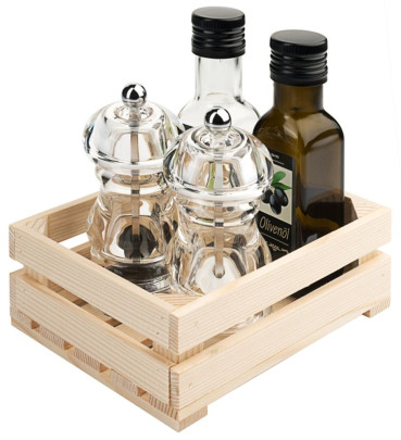 Contacto Menage: Holzkiste mit Salz-/ Pfeffermühle und Ölflasche 17 x 13 x H6 cm 