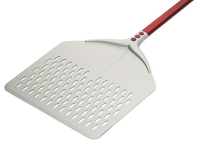 Contacto Pizzaschaufel perforiert eloxiertes Aluminium, flacher Stiel, Gesamtlänge 165-175 cm, stabil, leicht, professionell für Pizzaöfen 