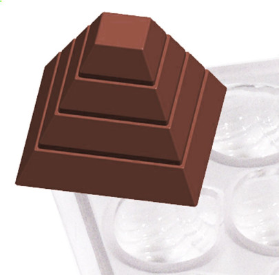 Contacto Pralinenform Pyramide für 21 Pralinen 25 x 25 x 19 mm, große Formplatte 27,5 x 13,5 x 2,5 cm aus Kunststoff, transparent Pyramide