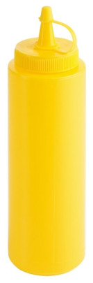 Contacto Quetschflasche 250 ml, Ø5 x H19cm, Senfflasche, Kunststoff, Schraubdeckel und Verschlusskappe, unbedruckt, spülmaschinengeeignet, gelb 