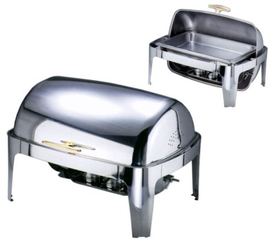 Contacto Roll-Top Chafing Dish mit elektr Heizplatte 7099/002, Edelstahl, Außen-Ø 47 x H44 cm, vergoldeter Griff, runder Einsatz Ø40 cm, Brennbehälter 