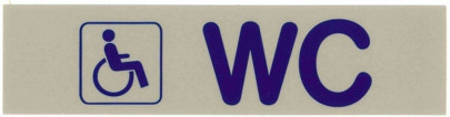 Contacto Schild BEHINDERTEN WC (Symbol), wetter- und wischfest, selbstklebend, blaue Schrift auf silberfarbenem 0,5 mm starkem Hartplastik 