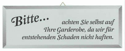 Contacto Schild GARDEROBENHAFTUNG 