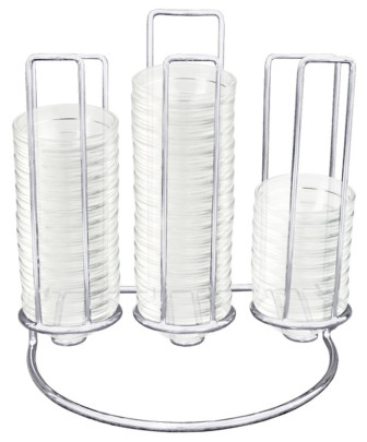Contacto Stapelgestell für Schalen 6 cm aus Glas (mit 54 Glasschalen), verchromter Stahldrat, stabile Ausführung 