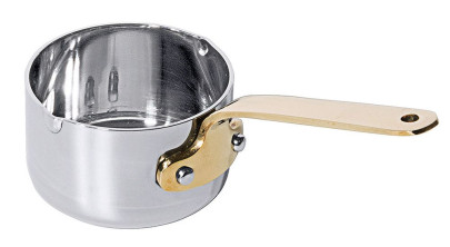 Contacto Stielkasserolle 5 cm flach, Edelstahl mit Messinggriff, mit beidseitigem Ausguss 