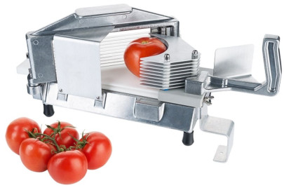 Contacto Tomatenschneider aus Aluminiumguss, 42 x 18 x H20 cm, Edelstahlklingen, Scheibendicke 4 mm, zerlegbar, Gastro-Qualität 