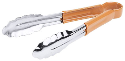 Contacto Zange HACCP aus Edelstahl, 24 cm, Küchenzange, Griff mit farbigem Vinyl-Überzug, schwere Qualität, braun 