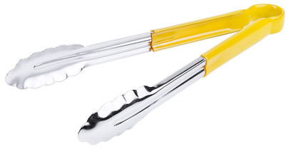 Contacto Zange HACCP aus Edelstahl, 30 cm, Küchenzange, Griff mit farbigem Vinyl-Überzug, schwere Qualität, gelb 