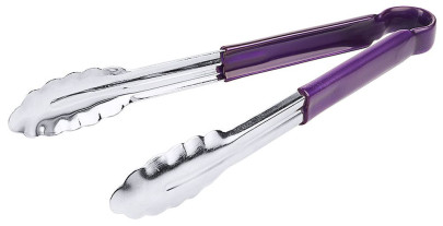 Contacto Zange HACCP aus Edelstahl, 30 cm, Küchenzange, Griff mit farbigem Vinyl-Überzug, schwere Qualität, violett 