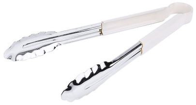 Contacto Zange HACCP aus Edelstahl, 30 cm, Küchenzange, Griff mit farbigem Vinyl-Überzug, schwere Qualität, weiß 