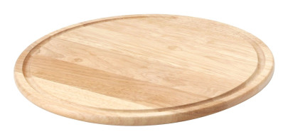 Continenta Holz Pizzateller aus Gummibaumholz mit Rille für Flüssigkeiten, Pizzabrett, Holzteller, Größe: Ø 33 x 1,2 cm Anzahl: 1 Stück