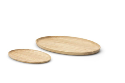Continenta ovales Serviertablett aus Gummibaumholz, Holz-Servierschale, Brotzeitplatte mit erhöhtem Rand, 1 Stück, in verschiedenen Größen 