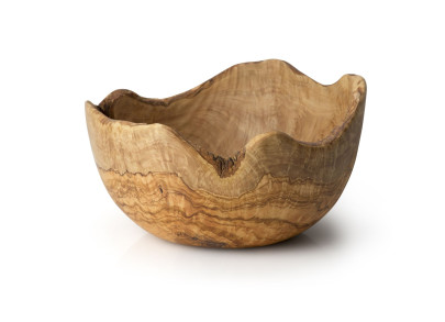 Continenta Schale aus natürlichem Olivenholz, Ø 30 cm, Servierschale in Naturform, Naturprodukt, veredelt mit Öl, Unikat 