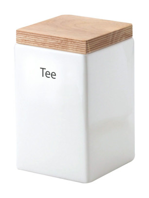 Continenta Tee Vorratsdose aus Keramik, quadratisch, mit Holzdeckel, 10 x 10 x 16,5 cm, 1 Liter 1000 | Anzahl: 1 Stück