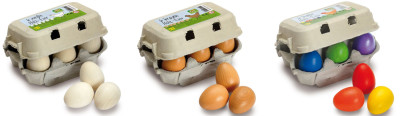 Erzi Eier im Karton, Spielzeug-Ei, Holz-Ei, Kaufladenzubehör 