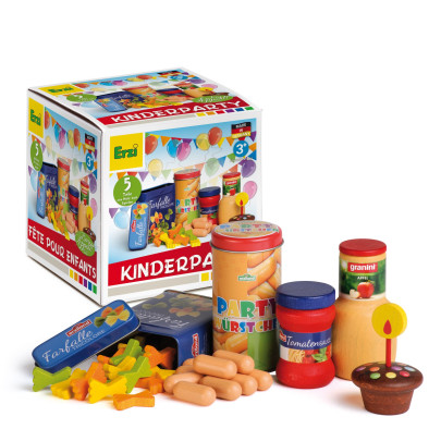 Erzi Sortierung Kinderparty, Buchenholzspielset mit allem was zu einer Kinderparty gehört, ab 3 Jahren 