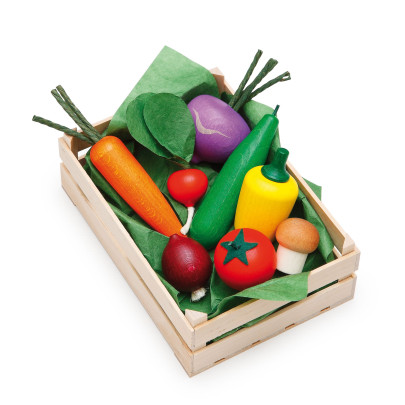 Erzi Sortiment in der Holzsteige Gemüse, Spielzeug-Lebensmittel, Kaufladenzubehör Gemüse