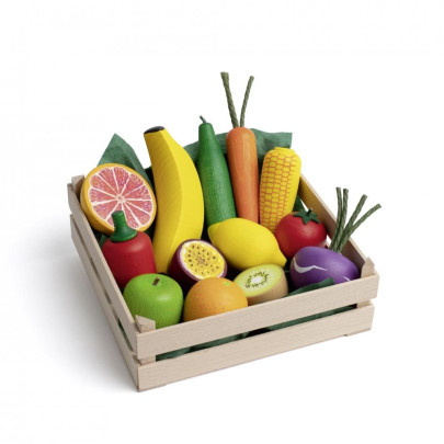 Erzi Sortiment Obst und Gemüse XL, Kinder Holz Spielzeug für Markt und Spielzeugküche 