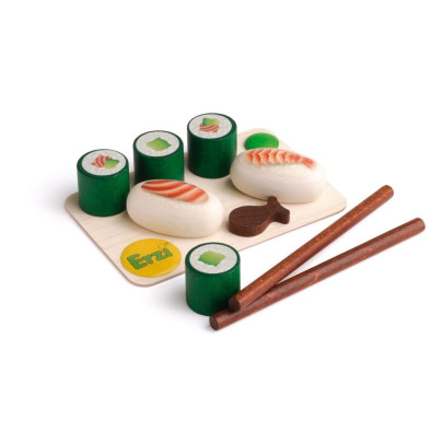 Erzi Sushi, Holz Spielzeug, Kaufladenzubehör, Spielzeug-Sushi, Spielzeug-Fisch, Fisch aus Holz 