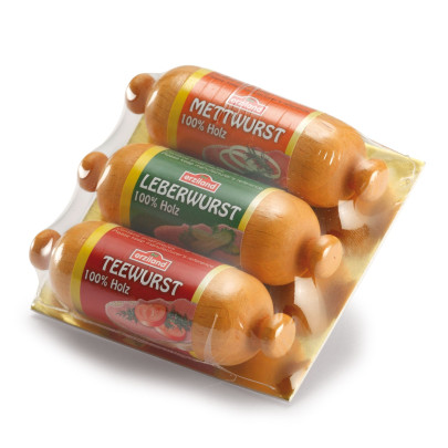 Erzi Würstchen zum Streichen, Spielzeug-Streichwurst, Holz-Streichwurst 