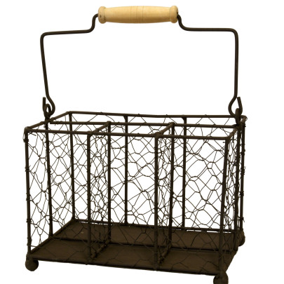 Esschert Design 2in1 Besteckkasten und Servietten-Halter mit Transportgriff, stabiles Eisengestell mit Standfüßen, 21 x 15 x 16 cm, Besteckkasten 