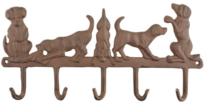 Esschert Design 5 Schlüsselhaken im Hundedesign, aus Gusseisen, 36 x 2,4 x 18 cm, mit Montagelochung 