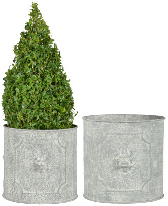 Esschert Design AM Löwe Blumentopf 2er Set, rund, 21,5 x 20 / 25,5 x 24 cm, aus Aged Metall, antikes Design, grau 