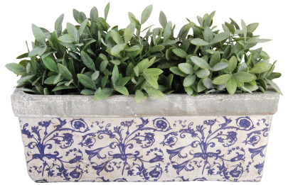Esschert Design Balkonkasten, Blumenkasten aus Keramik in blau-weiß, ca. 40 cm x 16 cm x 15 cm 