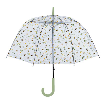 Esschert Design Bienenmuster Regenschirm transparent Ø 83 x H81,5 cm, mit Klick-Öffnung 