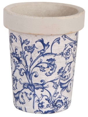 Esschert Design Blumentopf, Blumengefäß in blau-weiß aus Keramik, rund, ca. 13 cm x 13 cm x 16 cm 