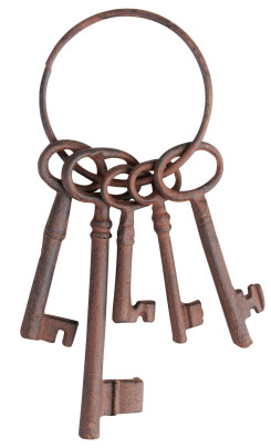 2 Stück Esschert Design Dekoschlüssel, Schlüsselbund mit fünf Schlüsseln, aus rötlichem Gusseisen, ca. 9 cm x 4 cm x 23 cm Anzahl: 2 Stück