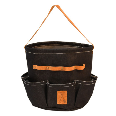Esschert Design Denim Gartengerätetasche rund aus Denim (80% Baumwolle/20% Polyester)/Schweineleder, 29,3 x 29,3 x 25cm, 