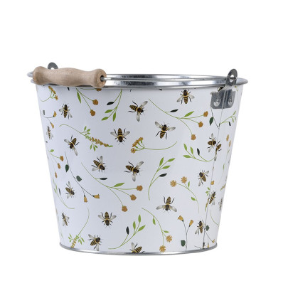 Esschert Design Eimer Bienenmuster mit Holzhenkel, 5000 ml, Ø 26 x H 19,5, Wassereimer, Garteneimer, Kompost Eimer 