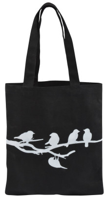 Esschert Design Einkaufstasche mit Griffen, Motiv Vögel auf Ast, 30,5 x 0,8 x 35 cm, aus Kanevas, in schwarz 