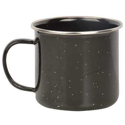 Esschert Design Emaille Becher, Tasse, in schwarz, Rand silbern, 13 x 10 x 8,7 cm 