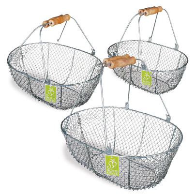 Esschert Design Erntekorb, 3-er Set, Pflückkorb, Einkaufskorb, Metallkorb, silber, mit Hilzelement am Henkel, 3 teilig 