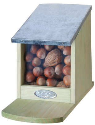 Esschert Design Futterhaus, Futterstation für Eichhörnchen mit Metalldach, Deckel klappbar, ohne Nüsse, ca. 12,2 cm x 23 cm x 17,5 cm 