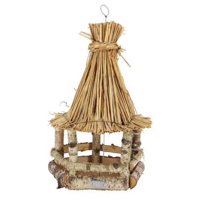 Esschert Design  Futterhaus Stroh 26,5 x 26,5 x 44,5 cm Stroh/Birkenholz/Stahl, Braun 