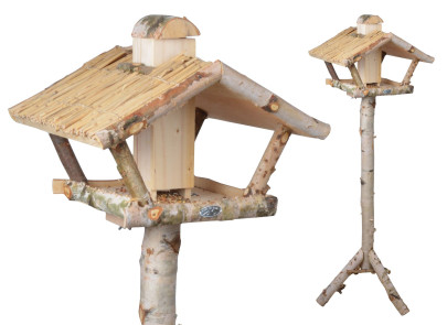 Esschert Design Futterhaus, Vogelhaus mit Silo aus Birke auf Ständer 