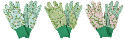 Esschert Design Gartenhandschuhe mit Rosendruck, 12 x 10 x 26 cm, farbig sortiert, mit Bund, mit Noppen, Grundfarbe grün 