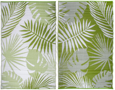 Esschert Design Gartenteppich Djungel grün-weiß 241 x 151 cm, wasserresistente Schuhmatte Djungel - grün-weiß