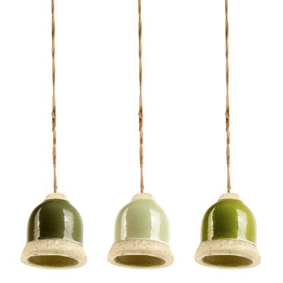 Esschert Design Grüntöne Futterglocke sortiert aus Ton/Hanfseil, 10 x 10 x 10,8 cm, Futterstation für Vögel, Vogelfutter-Glocke 