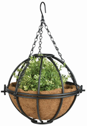 Esschert Design Hanging Basket Kugel mit Metallgestell, Ø 25cm, mit Kokoseinlage, Höhe 22,9 cm, mit Aufhängekette 