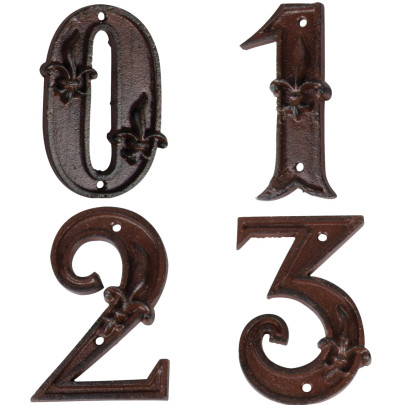 Esschert Design Hausnummer mit Lilien Muster aus Gusseisen in antikbraun, patiniert, ca. 8 cm x 12 cm, verschiedene Zahlen 