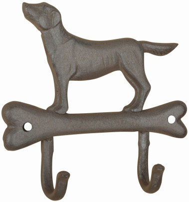 Esschert Design Hund auf Knochen, Wandhakenleiste, aus dem Material "Gusseisen", 19,3 x 4,8 x 18,3 cm 