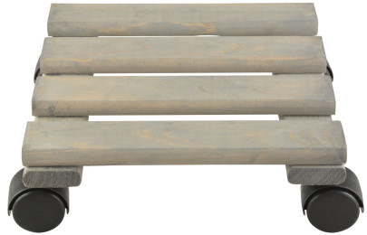 2 Stück Esschert Design Pflanzentrolley, 24 x 24 x 8,1 cm, aus Holz, quadratisch, Größe S, mit 4 Kunststoffrollen 24 x 24 x 8,1 cm | Anzahl: 2 Stück