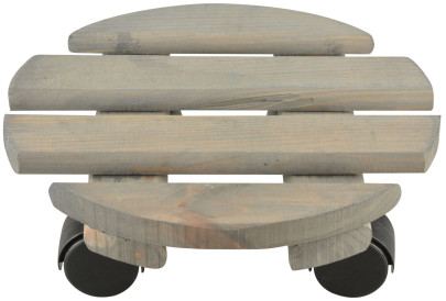 2 Stück Esschert Design Pflanzentrolley, Ø 24 x 8,1 cm, aus Holz, rund, Größe S, mit 4 Kunststoffrollen Größe S | Anzahl: 2 Stück