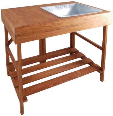 Esschert Design Pflanztisch, Gartentisch mit Wanne aus Hartholz, ca. 79 cm x 58 cm x 89 cm 