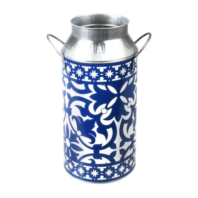 Esschert Design  Portugiesische Milchkanne mit 2 Griffen, L 22 x T 16 x H 33 cm, Wasserkanne mit Henkeln, blau-weißes Design 