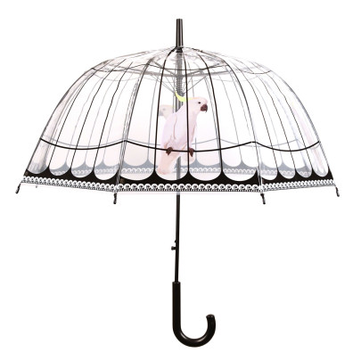 Esschert Design Regenschirm Vogelkäfig aus Polyester/Stahl, Ø 81 x 83 cm, Kunststoffgriff, transparente Schirmfläche im Vogelkäfig-Design, extra lang 
